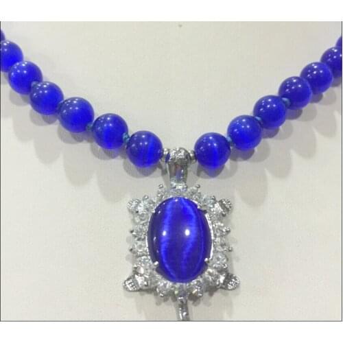 Wholesale price 16new ^^^^New 8mm Blue Sri Lanka Moonstone Gems Tortoise Pendant Necklace 18" AAAA+008