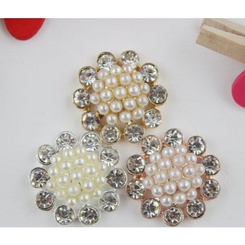 Wholesale 20pcs/lot 23mm Clear Alloy Metal flatback pearl Buttons Spark Rhinestone Buttons embellishment Decoration Accessory