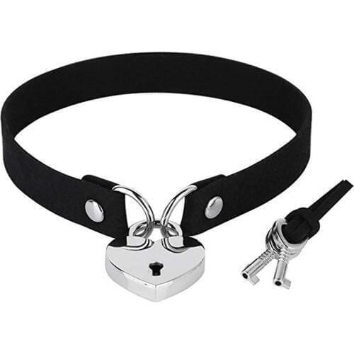 Metal Lock Heart Choker Necklaces Collar Women Pu Leather Black Gothic Choker necklace on neck Lock goth jewelry Collier femme