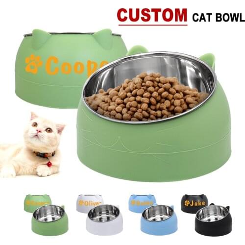 Personalized Cat Bowl Customized Tilted Stainless Steel Cat Bowl Cats 15 Degree Food Water Feeder Safeguard Neck Protection Dish