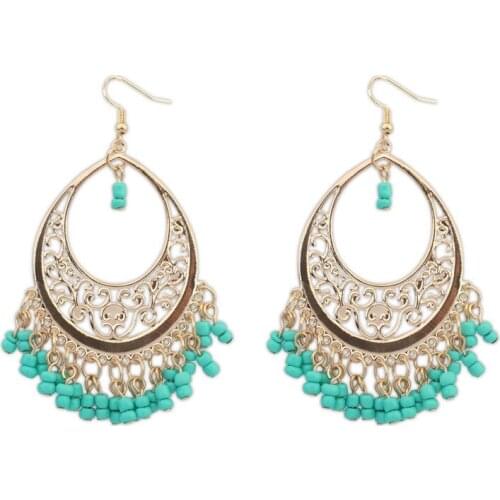 Megin D Silver Plated Retro Boho Tassels Hollow Vintage Beads Stud Piercing Hook Earrings for Women Couple Friends Gift Jewelry