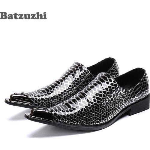 Batzuzhi Luxury Men Shoes Pointed Metal Tip Business Dress Shoes Men Formal Leather Shoes Men Business, Party Zapatos Hombre