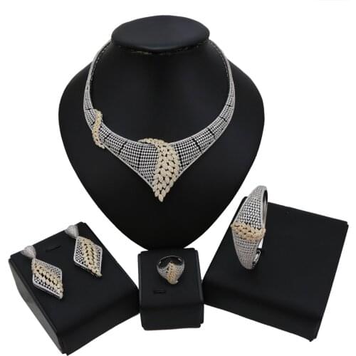 Yulaili Luxury American Cubic Zirconia Necklace Bracelet Earring Ring Wedding Jewelry Sets Bridal Accessories For Women Jewelery