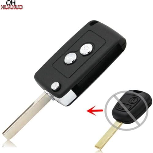 Folding Remote Key Case Shell Blank Fob 2 Button for PEUGEOT 307 107 207 HU83 With Goove Blade