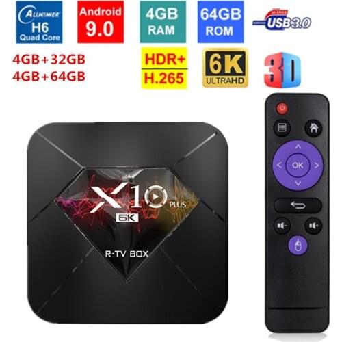 Caixa de tv x10 plus android 9.0 allwinner h6,wifi 4gb ram 32gb/2.4 64gb rom conjunto superior caixa usb3.0 h.265 6k media playe