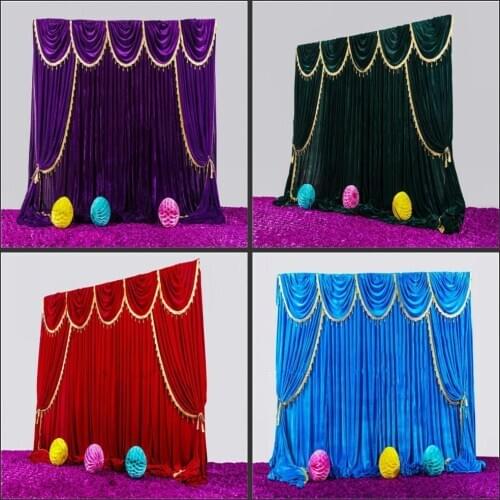 High Quality Velvet Wedding Backdrop Curtains with Tassel Swags Stage Performance Background Curtain 3X3M Wedding Deaoration