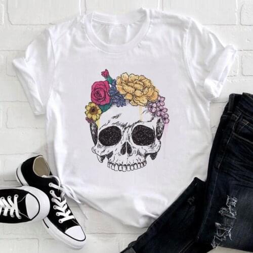 Women Clothing 2021 Skull Graphic T shirt Summer Female Short Sleeve Femme Base O-neck White Tees 90s Tshirt Plus Size 3XL