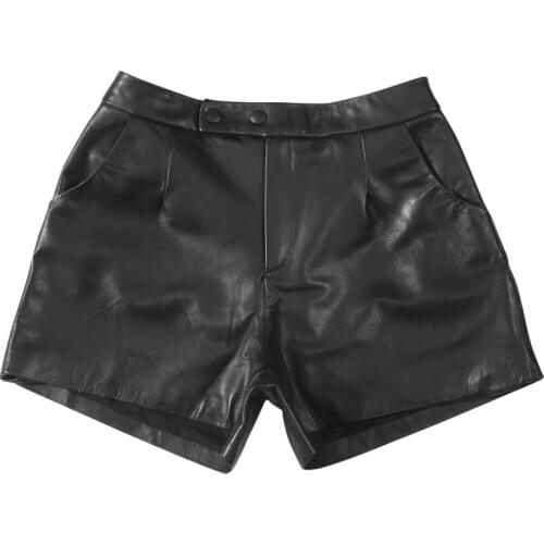 2020 spring New Leather Shorts Female Slim Shorts Haining Casual Sheepskin Wide Leg Leather Autumn Shorts Women