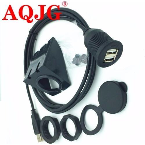 AQJG 2 Ports Dual USB 2.0 Extension AUX Flush Mount Car Mount Extension Cable for Car Truck Boat Motorcycle Dashboard Panel - 1M