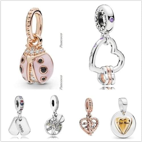 Authentic 925 Sterling Silver Rose Rope Heart & Love Anchor Pendant Charm Bead Fit Pandora Bracelet & Necklace Jewelry