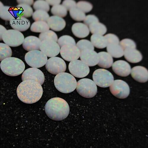 Free Shipping 2.0mm~8.0mm Round Cabochon Flat Back OP17 White Fire Opal Stone Synthetic Gems For Jewelry