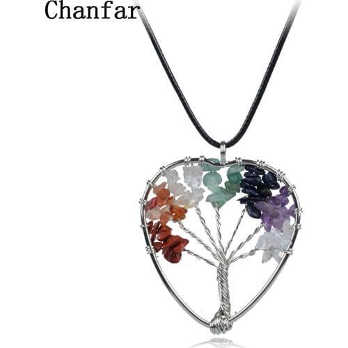 Chanfar Nature Stone Tree Shape Chips Pendant Necklace Multicolor Wisdom Tree Choker Necklace Women