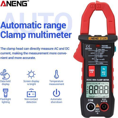 ST206 Clamp Meter Digital Multimeter 6000 counts True RMS Amp DC/AC Current Clamp tester Power Meters voltmeter Test