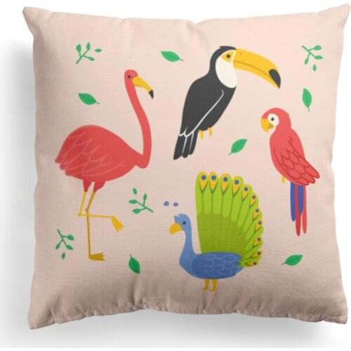 Home Decorative Birds Printing Pattern Bed Sofa Waist Cushion Cover Custom Pillow Cases