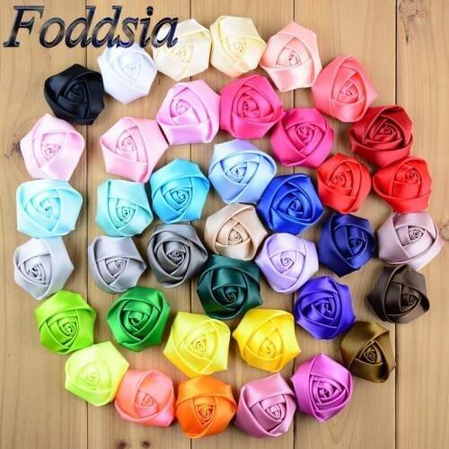 Foddsia 50pcs/lot New 2 inch Stain Rolled Rosettes Kids Boutique DIY Satin Roses Flowers For Girls Wedding Hair Accessories F29
