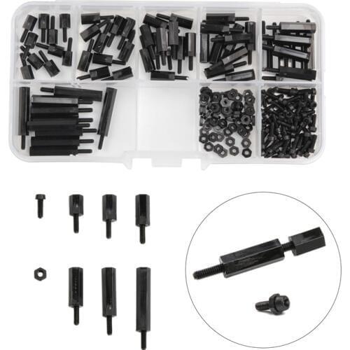 180pcs M2 nylon standoff kit Male to Female Length 6-20m black Nylon Standoff Spacer kit
