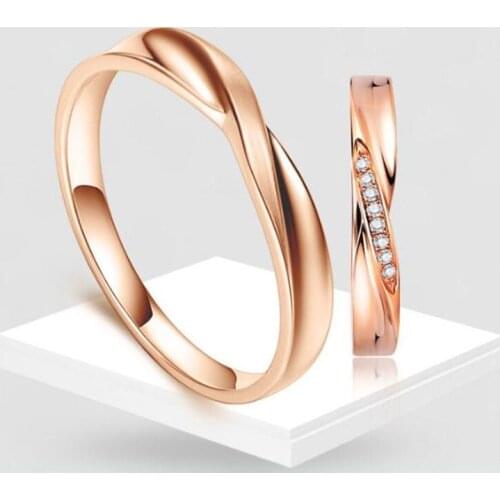 Micro Rhinestone Brushed Couple Ring Opening Adjustable Simple Rose Gold Jewelry Wedding Ring