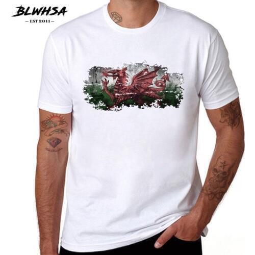 BLWHSA Wales Flag T shirt Men Summer Short Sleeve Cotton Round Neck Brand Design T-shirts Printing Wales Flag Tops Tees