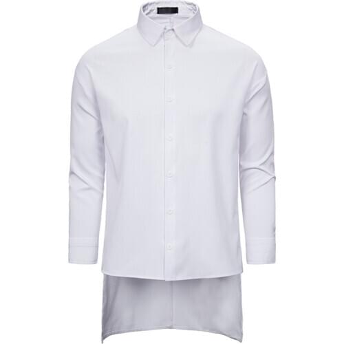 Mens Longline Irregular Hem Shirt 2020 Autumn New Hip Hop Streetwear Men Shirt Long Sleeve Casual Button Down Dress Shirts XXL