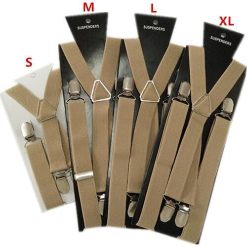 BD002-Light khaki tan braces 4 clips Men Suspenders 4 sizes for boys and girls men and women X-back suspenders