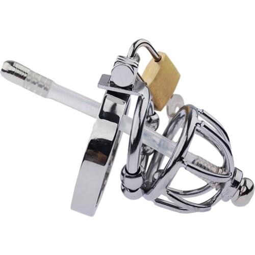 Bdsm Stainless Steel Male Chastity Devices Cage With Urethral Catheter Penis Lock Cock Ring Cage Belt Adult Sex Toy For Men