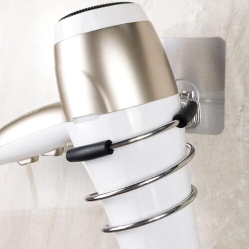 Adhesive Wall Mount Hair Dryer Holder Rack Blower Organizer Shelf Stainless steel Spiral Stand Storage For Bathroom Barber