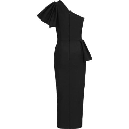 2021 New Bandage Dresses Ruffles Black Sexy Women Dress Party Club Celebrity Elegant Autumn Winter Clothes