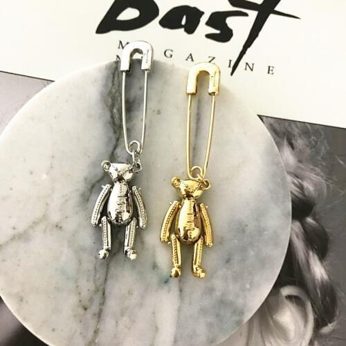 New Brand Metal Pins earrings for women Hiphop jewelry Big Metal Bear earrings pendant Fashion Rock ear accessories