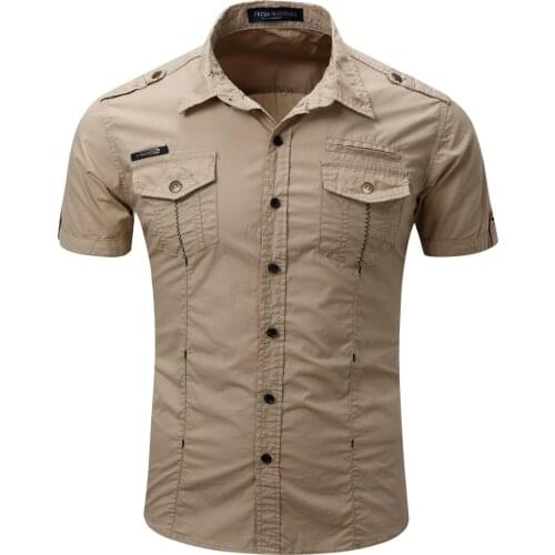 New Mens Premium Slim Fit Classic Short Sleeve Single Breasted Army Style Formal Shirts S-3XL
