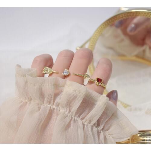 New design exquisite copper inlaid zircon Cupids arrow ring 14K real gold plated heart-shaped womens open ring Korean jewelry