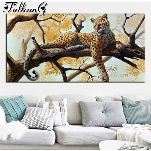 FULLCANG Leopard Animal large diamond painting 5d diy full square round drill mosaic embroidery sale home decoration FC2725
