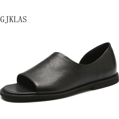 Genuine Leather Casual Shoes Men Summer Sandals 2021 Flats Black Mens Beach Sandles Men Leather Sandal Fashion Mans Shoes