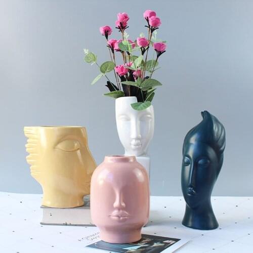 Nordic Ins Home Decor Ceramics Vase for Flowers Human Face Design Decoration Home Vase Luxury Pot for Dried Flower White Vase