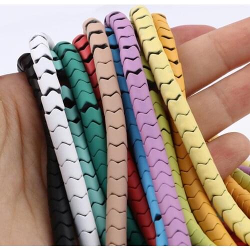 Grade B) 6mm Natural Hematite Beads Cylinder Multicolor Wave Rubberized Spacer DIY Making Jewelry,1Strand (Approx 92PCs/Strand)