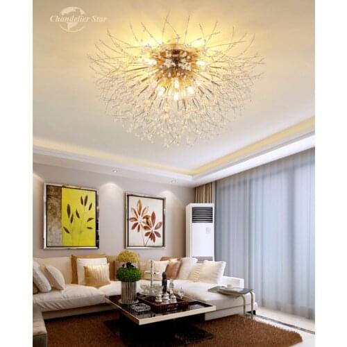 Modern Crystal LED Ceiling Lights Nordic Dandelion Flower Gold Chrome Stainless Steel Lamps Lustre Bedroom Living Room Lighting