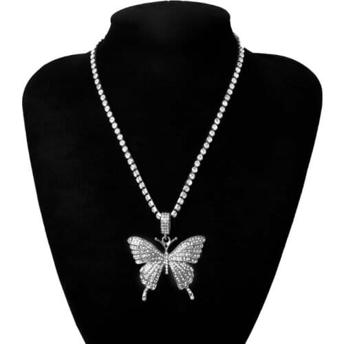 Sparking Fully Iced Out Crystal Pave Butterfly Pendant Cubic Zircon 3D Butterfly Pendant Necklace Fashion Jewelry
