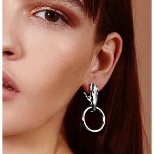 SRCOI Unique Hand Circle Stud Earrings Vintage Chic Gold Silver Color Human Palm Women Earrings Geometric Indian Bijoux Brincos