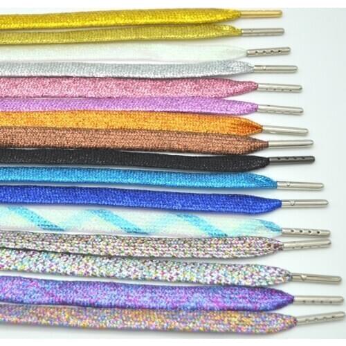 Colorful Man Women Shoelaces Of Sneakers Metallic Glitter Shiny Gold Shoelace Silver Flat Shoe Laces Sports Running Shoe Lacing