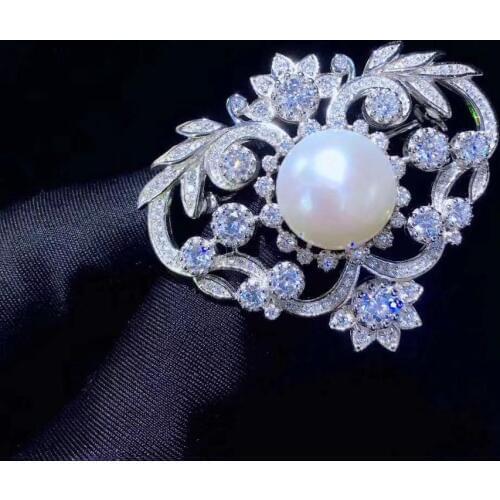 Victoria vintage natural fresh water pearl brooch fine women jewelry for coat dress 925 sterling silver with cubic zircon