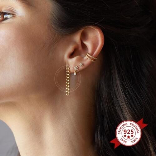 European and American 925 Sterling Silver Long Chain Stud Earrings for Women Gold Silver color Chain Earrings Jewelry 2020