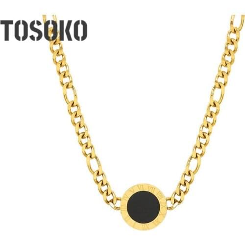 TOSOKO Stainless Steel Jewelry Acrylic Black Shell Digital Pendant Necklace Womens Punk Necklace BSP1111
