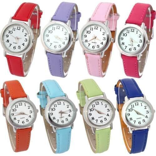 10pcs Children Watches Girls' Daily Waterproof Leather Cartoon Watch Quartz Wristwatches for Girls