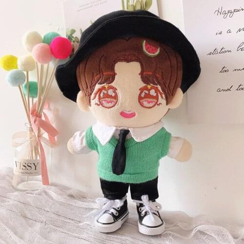 20cm Plush Dolls Clothes Outfit Accessories for Korea Kpop EXO Idol Dolls shirt Fisherman hat Clothing Fans Gift Collection
