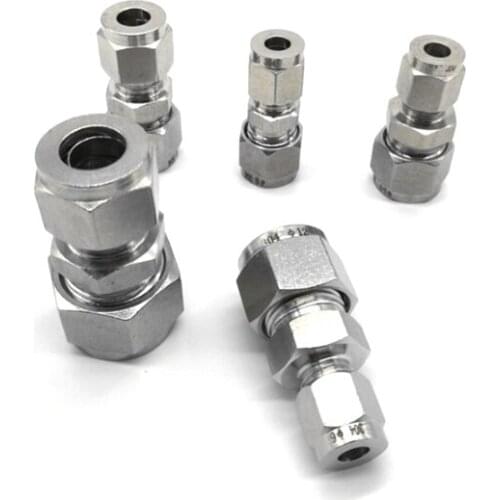 304 Stainless Steel Pipe Fitting 1/8" 1/4" 3/8" 1/2" 6/8/10 /12mm OD Pipe Tube Straight Through Ferrule Fittings