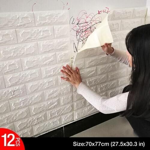 12 pieces 3D Brick Wall Stickers DIY Decor Self-Adhesive Waterproof Wallpaper For Kid Room Bedroom 3D Wall Sticker 3D tile panel