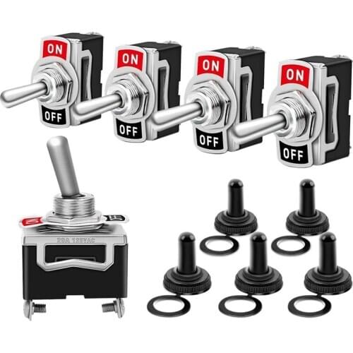 Heavy Duty Rocker Switch 15A 250V 20A 125V SPST 2Pin ON/Off Switch Metal Ball Bat Waterproof Boot Cover 5Pcs