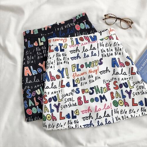 Abrini 2020 Women Letters Printed Bodycon Skirts Colorful Cartoon Letters Printing High Waist Slim Midi Split Sexy Female Skirts