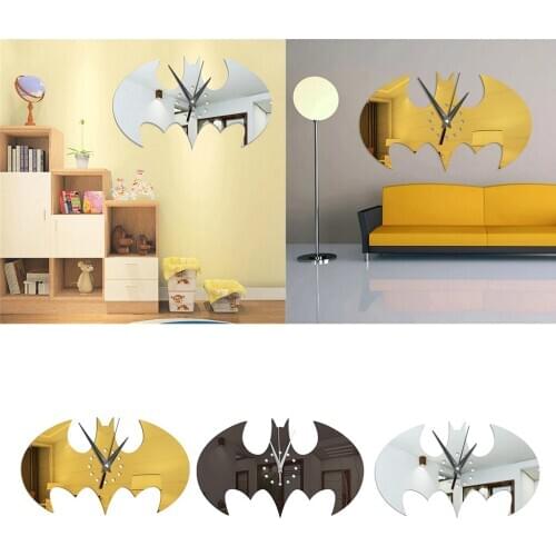 Acrylic Bat Shape Vinyl Record Wall Art Clock Wall Mirror Sticker Mute Clock Halloween Home Decor Ornaments Unique Gifts