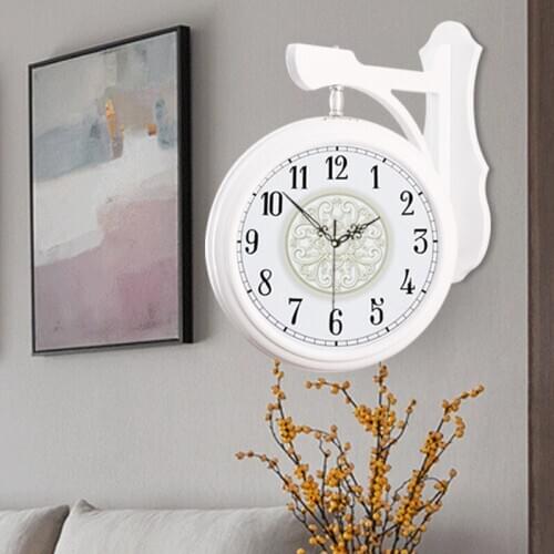 White Silent Luxury Double Sided Wall Clock Modern Design Vintage Large Wall Clock Living Room Creative Wandklok Home Watch