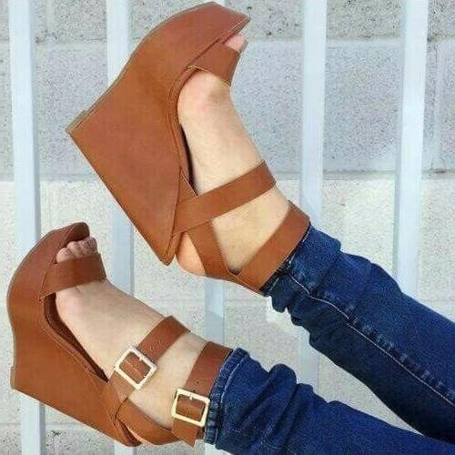 Brown Leather Platform Wedge Sandals Women Sexy Open Toe Ankle Strap High Heel Shoes Rome Style Cutouts Buckle Sandals Customize